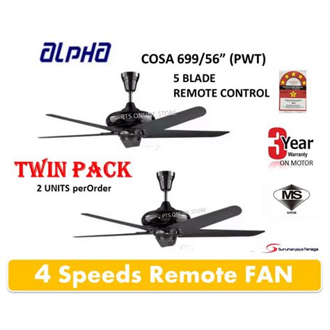 2 Units Cosa Cx6995b 56 4 Speeds Remote Control Ceiling Fan Pwt