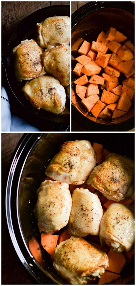 Cook thick slices of sweet potato on the grill, in a grill pan, or in the oven, then top them. Slow Cooker Chicken and Sweet Potato (Meal Prep ...