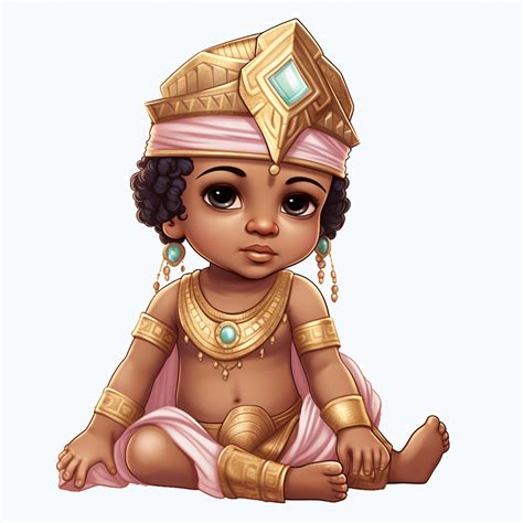 Highly Detailed Clipart Of An Dark Skin Egyptian Baby Girl Wearing Pink