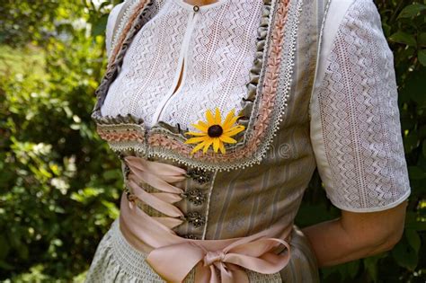 woman in traditional bavarian or also austrian dirndl dress tracht munich bavaria germany