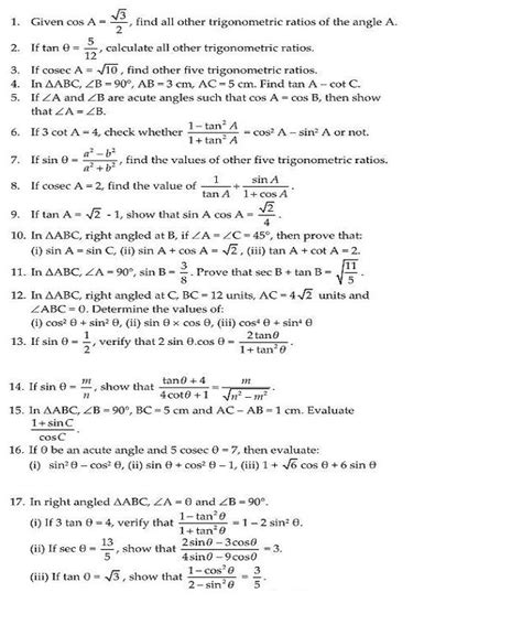 Reasonable learning helps students have the edge over others later on while planning for the board tests. Mcq Questions For Class 10 Maths Trigonometry - learncbse ...