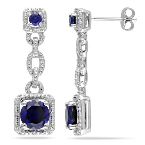 Shop Miadora Sterling Silver Created Blue Sapphire And Diamond Dangle