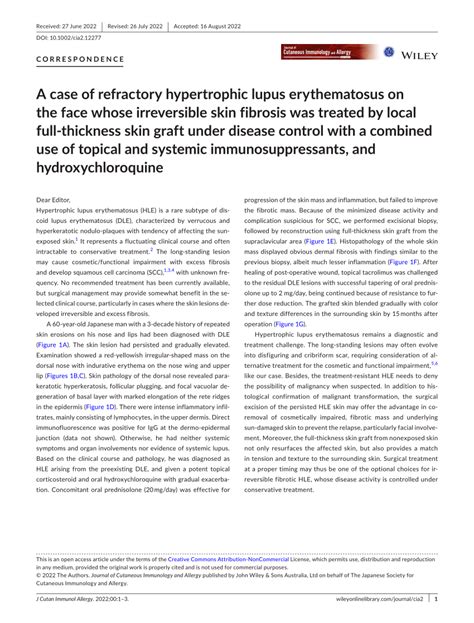 Pdf A Case Of Refractory Hypertrophic Lupus Erythematosus On The Face