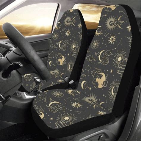 Moon Stars Car Seat Covers 2 Pc Retro Sun Sky Asian Weather Etsy