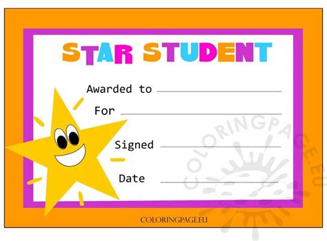 Star Student Certificate Coloring Page
