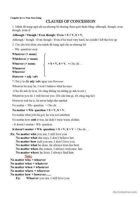 Adverb Clauses Of Concession English Esl Worksheets Pdf And Doc
