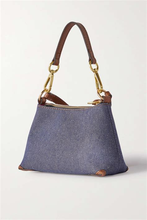 See By ChloÉ Joan Mini Textured Leather Trimmed Denim And Canvas