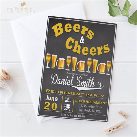 An individual that is seeking retirement is probably a highly skilled worker within the organization. cheers to retirement invitation, editable printable invitation template, retirement party ...