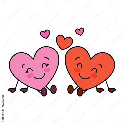 Cute Hearts Couple Sitting Cartoon Love Relationship Vector