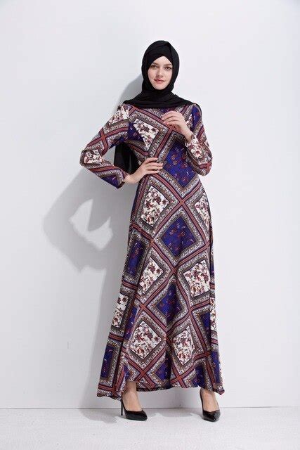 fashion print polyester muslim women long sleeve dress abaya in islamic clothing in islamic