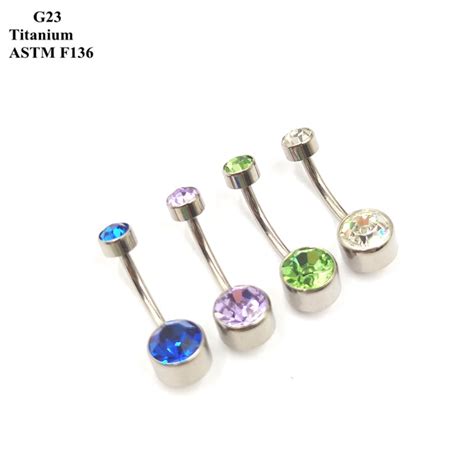 G23 Titanium Navel Nail Simple Base 8mm Zircon And Opal Flat Bottom Inner Thread Piercing