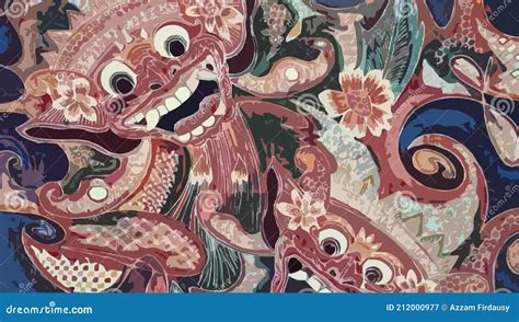 Balinese Barong Batik With Bright Colors Stock Illustration
