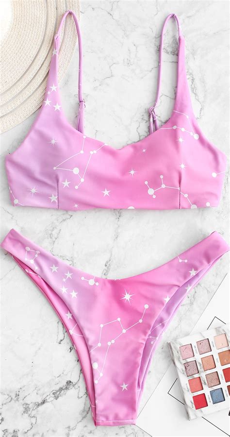 Ombre Constellation Star Tie Back Bikini Swimsuit Bikinis Swimsuits