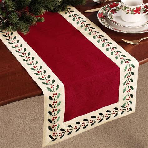 Embroidered Holly Table Runner 14 X 72 Quilted Table Runners