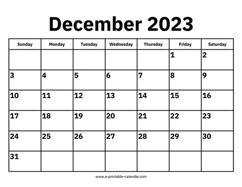 December 2023 Calendar A Printable Calendar
