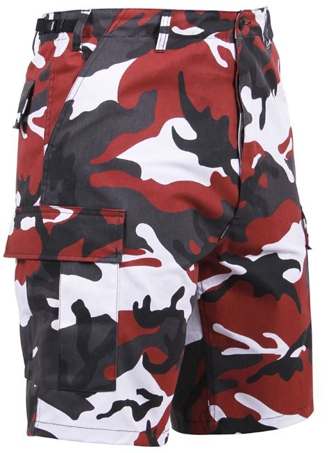 Mens Red Camouflage Bdu Cargo Shorts Black Red And White Camo Shorts