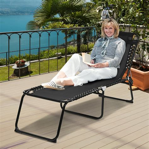Costway Folding Beach Lounge Chair Heightening Design Patio Lounger W