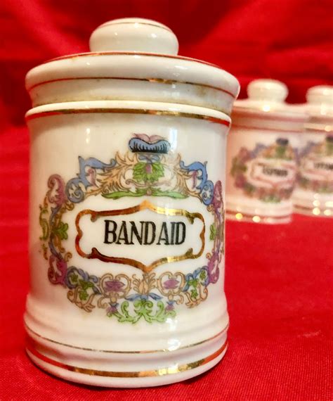 Vintage Porcelain Apothecary Jars With Lids Aspirinbandaidvitamin