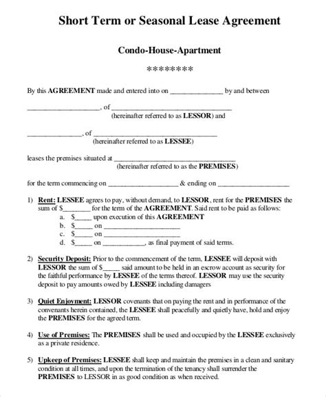 house rental agreement  word  documents