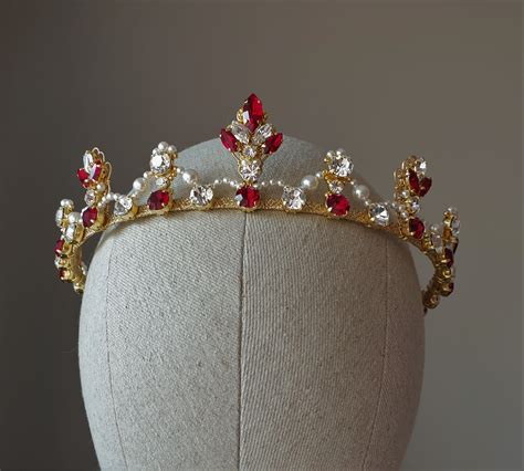 Red Crystal Bridal Crown Wedding Tiara Red Crystal And Pearl Crown