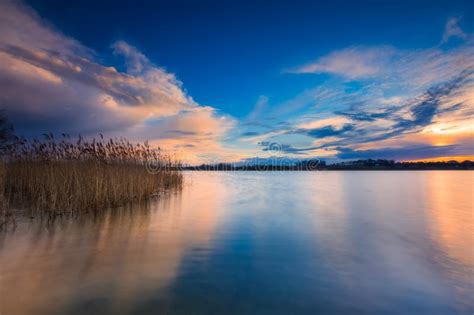 Beautiful Lake With Colorful Sunset Sky Tranquil Vibrant Landscape