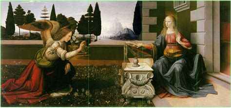Painting by leonardo da vinci and andrea del verrocchio. Leonardo-da-Vincis-The-Annunciation-Uffizi-Right - The ...