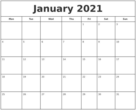 20 January 2021 Calendar Free Download Printable Calendar Templates ️