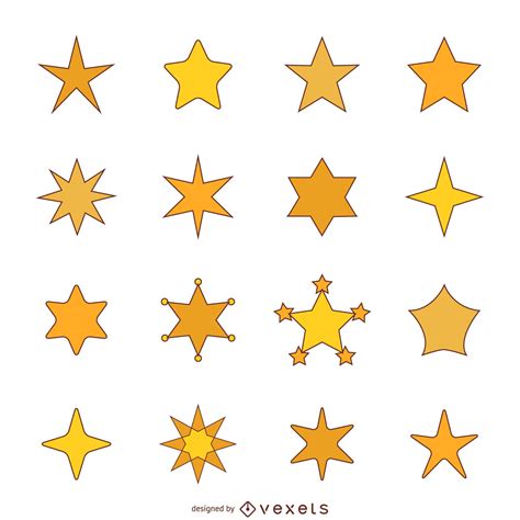 Flat Star Illustration With Stroke Set Vector Download