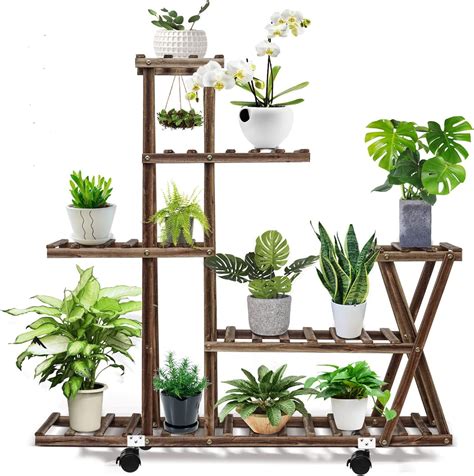Wood Plant Stand Indoor Outdoor Plant Display Multi Tier Flower