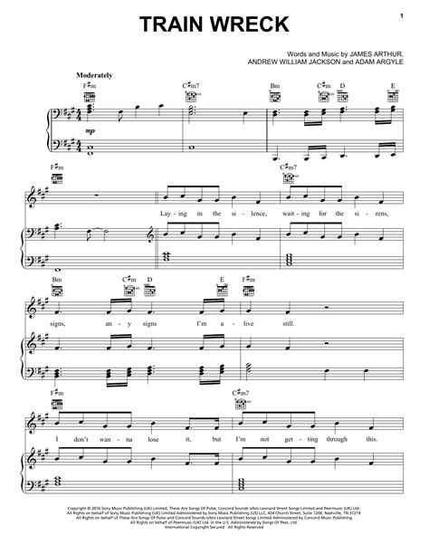 James Arthur Train Wreck Sheet Music Chords Lyrics Download Printable Pop Pdf Score