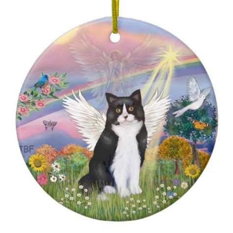 Cloud Angel Black And White Cat Angel Ceramic Ornament In