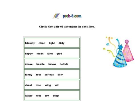 Antonym Pairs Worksheet For 2nd 3rd Grade Lesson Planet