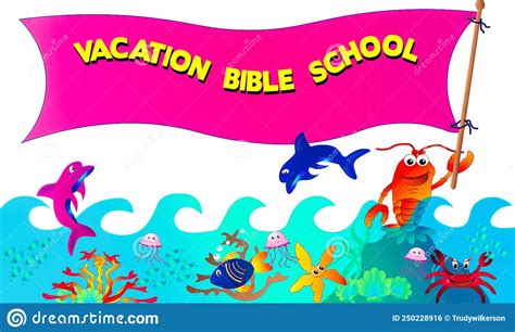 Vacation Bible School Banner With Fun Sea Critters In Vivid Colors