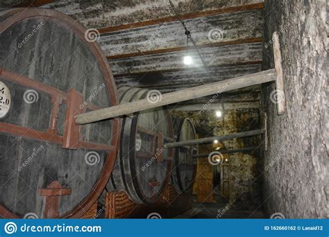 Ancient Huge Barrels For Storing Brandy Or Cognac In The Cellars Of Noy