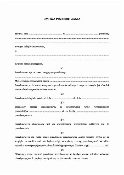 Wzór Umowa przechowania Notatek pl