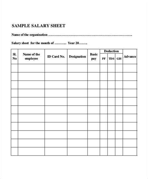 Salary Sheet Template Download Printable Pdf Templateroller Riset