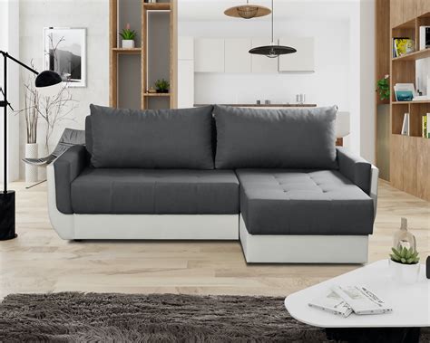 Grundsätzlich können sie den artikel in. Ecksofa Sofa SANIA mit Schlaffunktion Weiss-Grau Ottomane ...