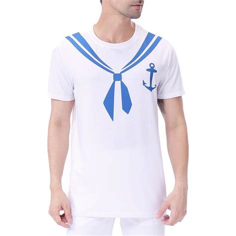 Men Sailor Costume Adult Seaman T Shirt With Hat Male Carnival Party 3d