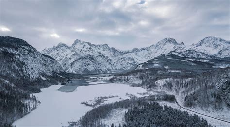 Wallpaper Almsee Austria Mountains Winter Snow Lake Hd