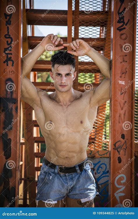 Muscular Shirtless Hunk Man Outdoor In City Park Stock Image Image Of Nude Handsome 109344825