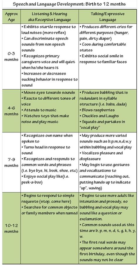 Speech And Language Development Birth To 12 Months Developmental