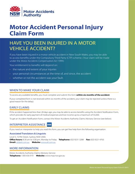 Personal Injury Claim Form Motor Accidents Authority