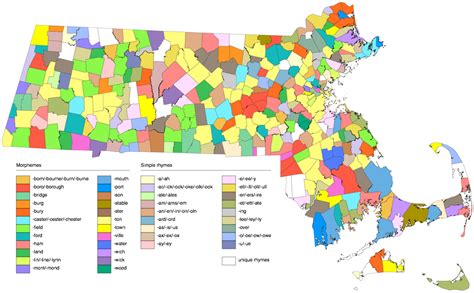 Poib Map Of Massachusetts Municipalities Colored By Suffixes Of Names