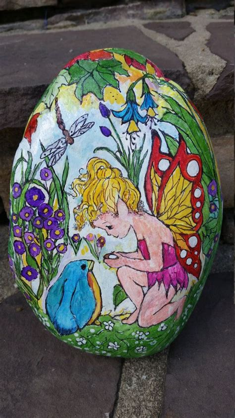 Hand Painted Fairy Rock By Nancygirlcreations On Etsy Fairy Paintings