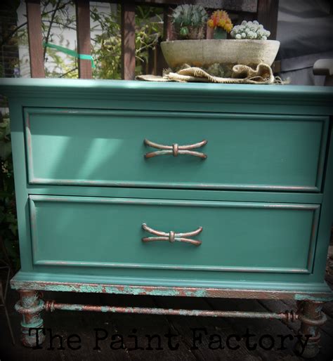 Lane Side Table Teal Chalk Paint With Copperpatina Detailing From