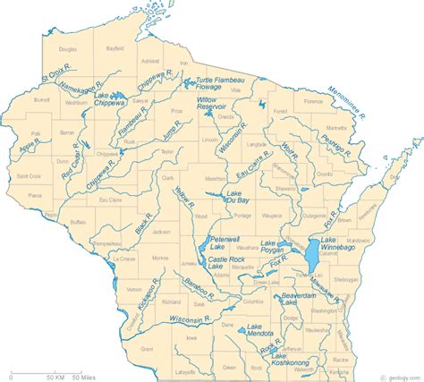 Wisconsin Lake Map River Map And Water Resources