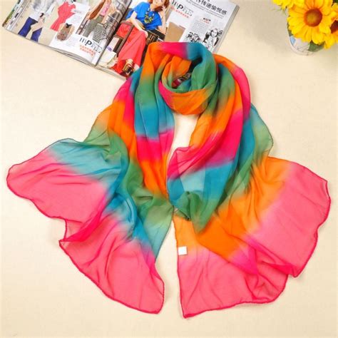 Mixed Rainbow Color Scarf Gradient Chiffon Scarves Gorgeous And Bright