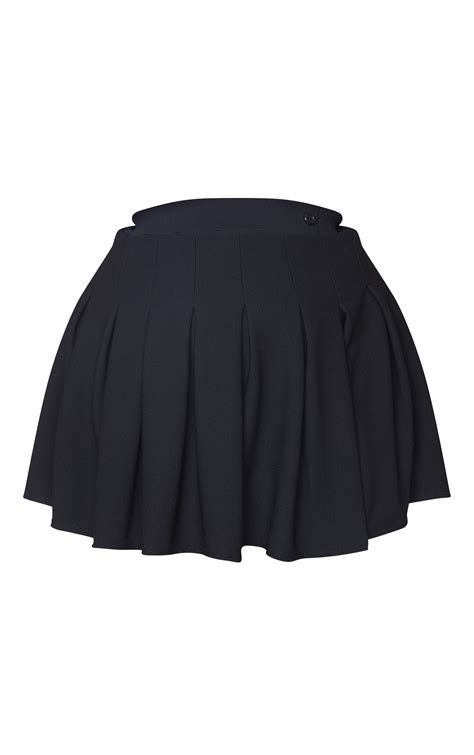 Plus Black Pleated Side Split Tennis Skirt Prettylittlething