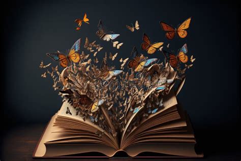 An Open Book With Butterflies Coming Out Of It Generative Ai Stock