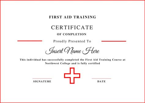 First Aid Training Completion Certificate Template Fo